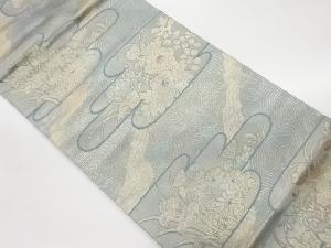 ヱ霞に菊・牡丹・菖蒲模様織出し名古屋帯